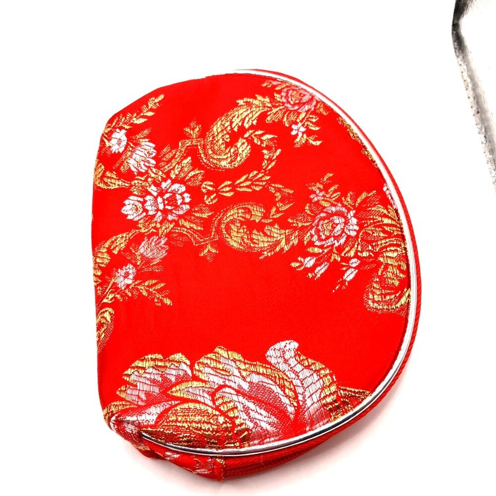 Red Womens Small Zippered Wallet - Purse Chinese Satin Floral 4x 5